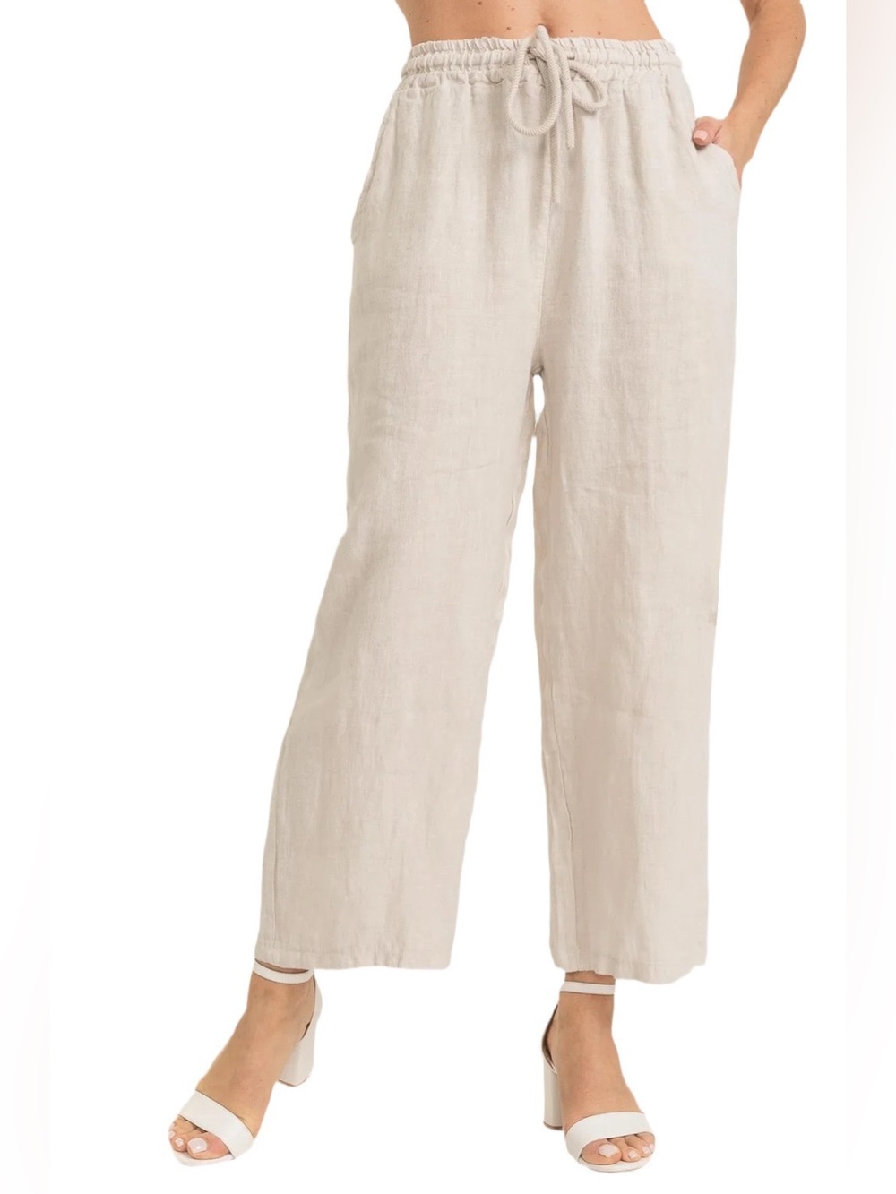 ZARA Linen Drawstring Wide Leg Pants